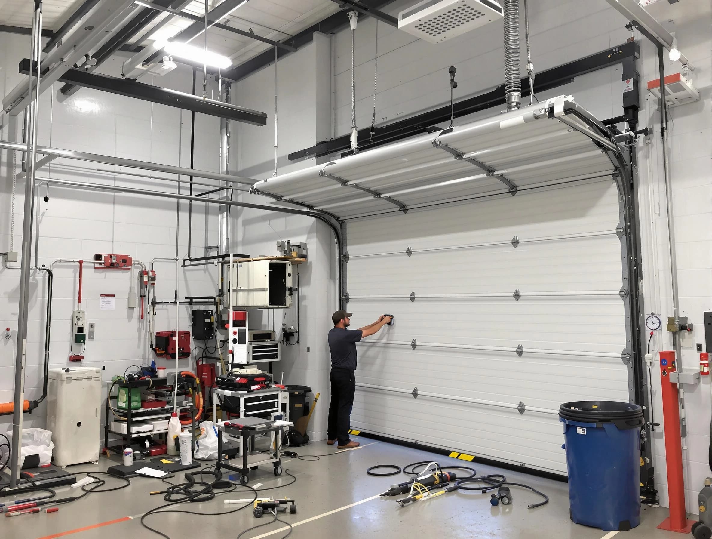 Smyrna Garage Door Repair certified technician performing commercial door repair at a Smyrna business facility