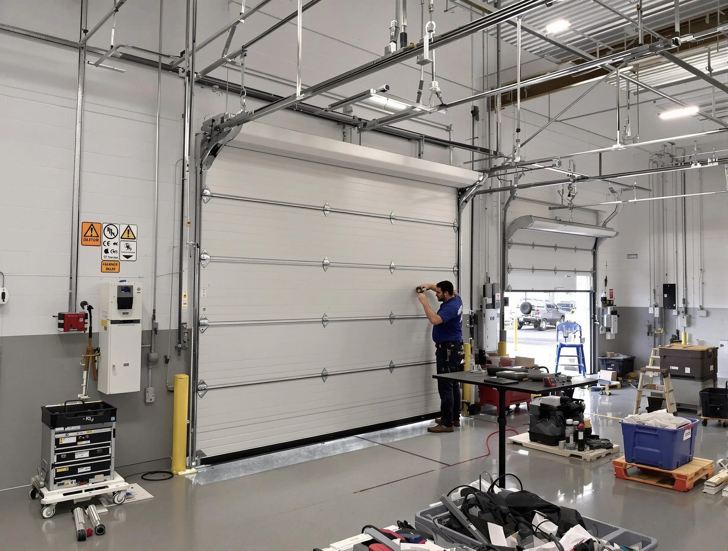 Commercial garage door repair being performed by Smyrna Garage Door Repair expert in Smyrna