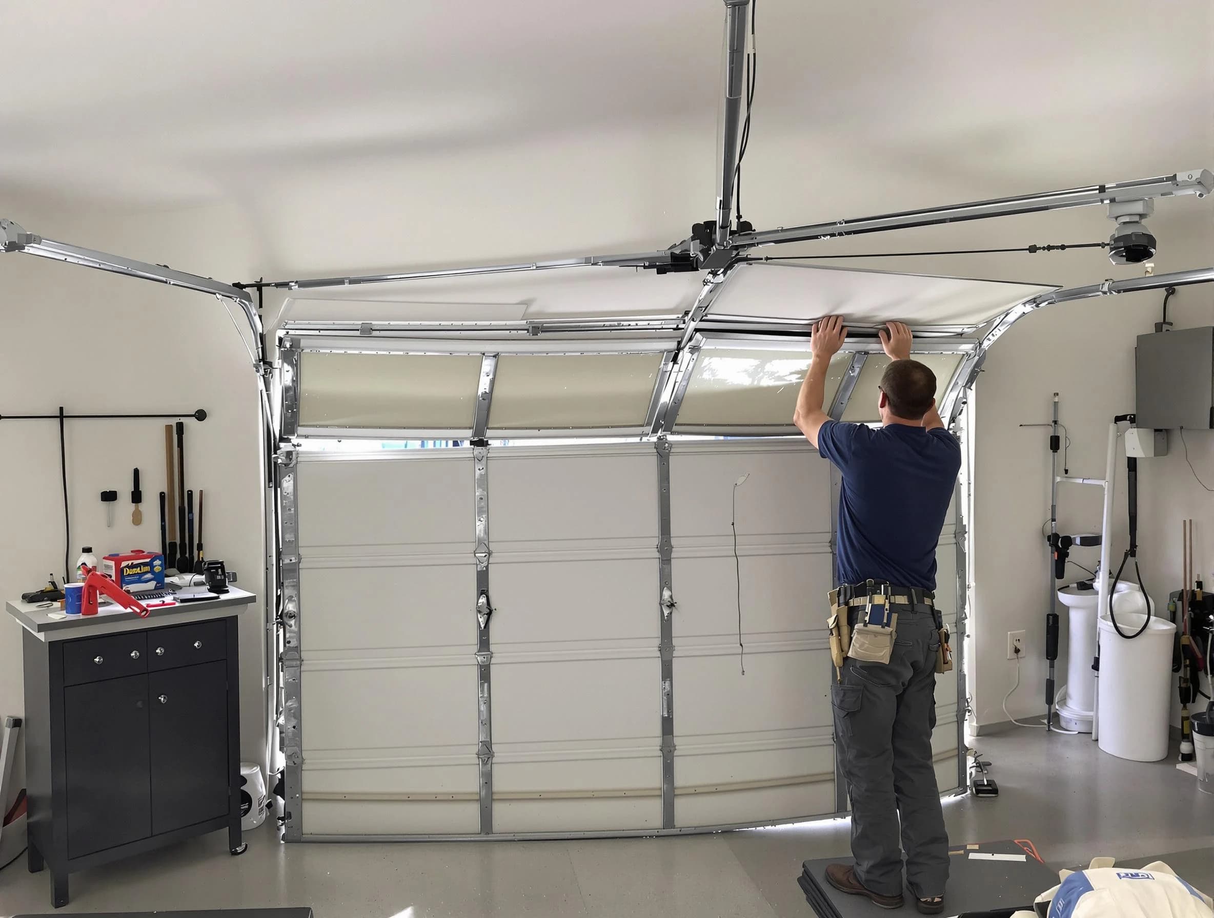 Smyrna Garage Door Repair specialist performing precise section replacement on Smyrna garage door