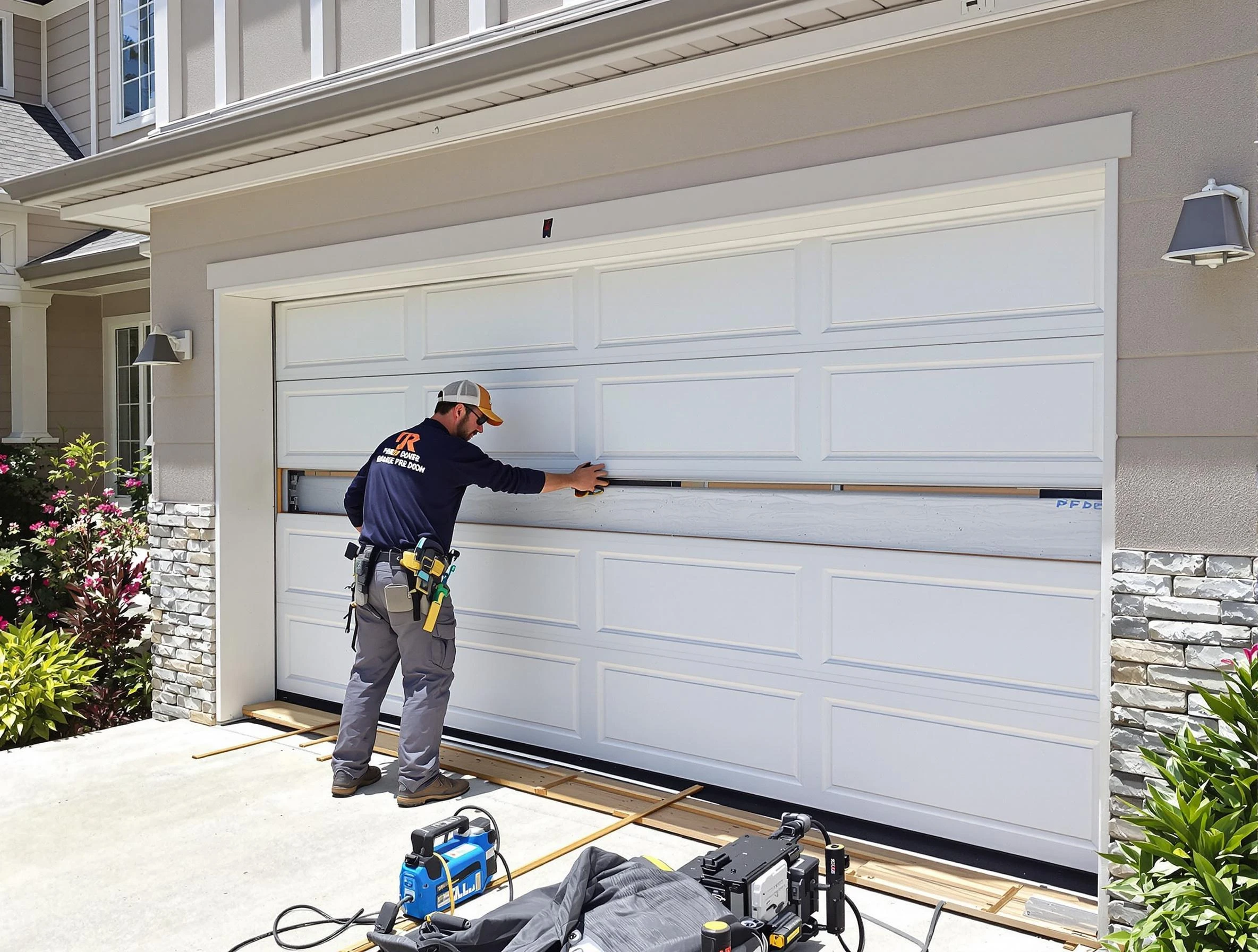 Smyrna Garage Door Repair team performing complete garage door replacement at Smyrna residence