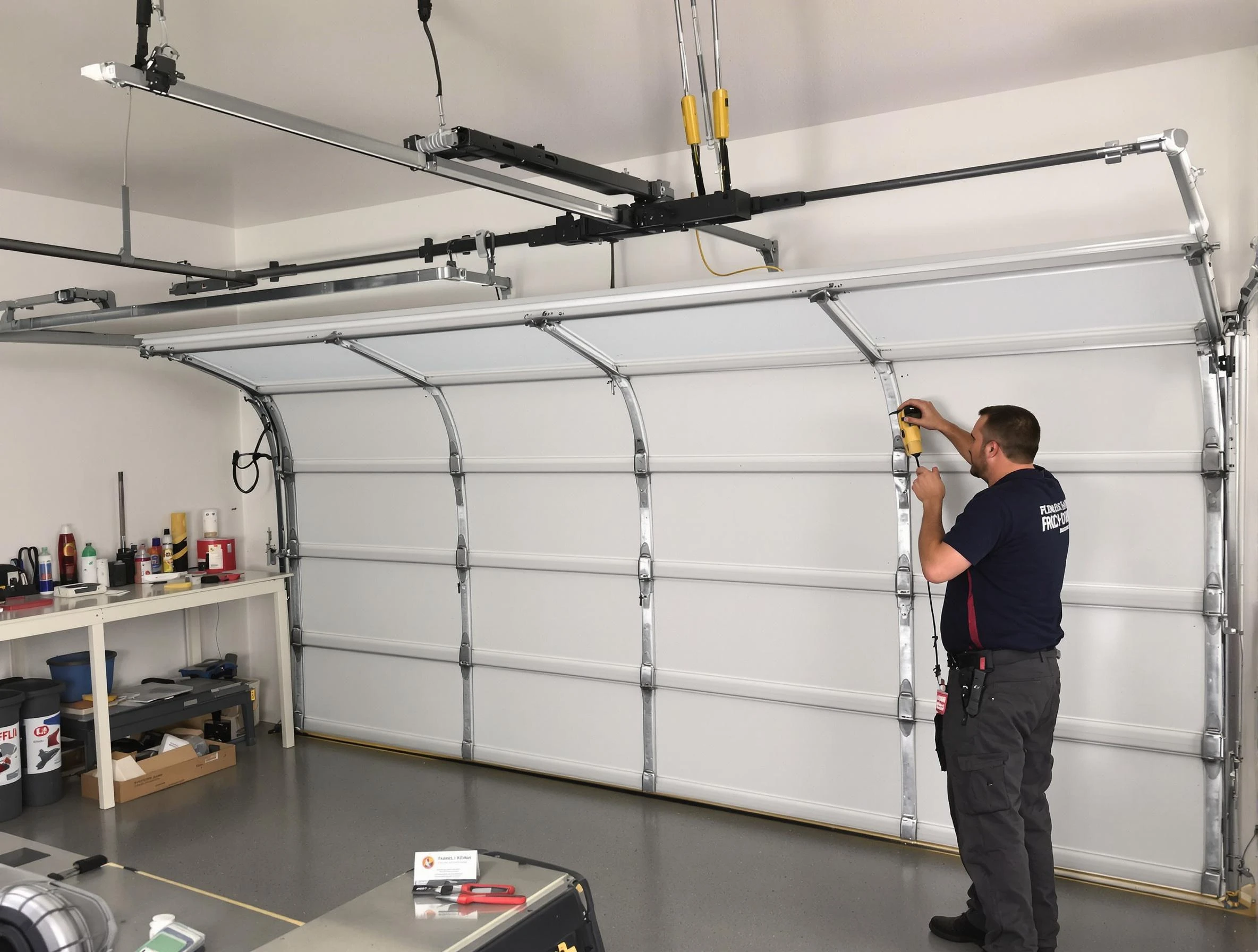 Smyrna Garage Door Repair certified technician performing overhead door system repair in Smyrna