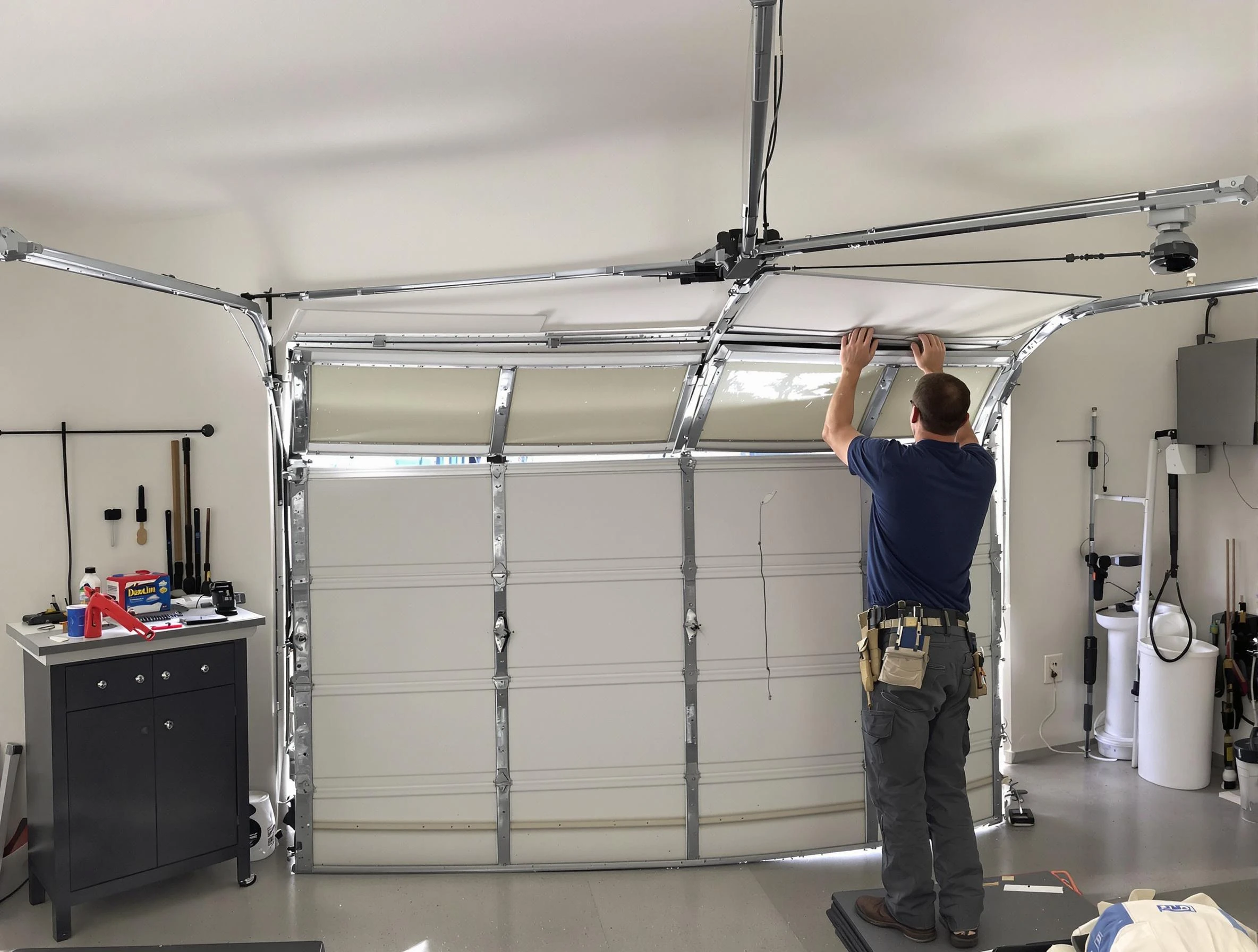 Smyrna Garage Door Repair specialist performing precise section replacement on Smyrna garage door